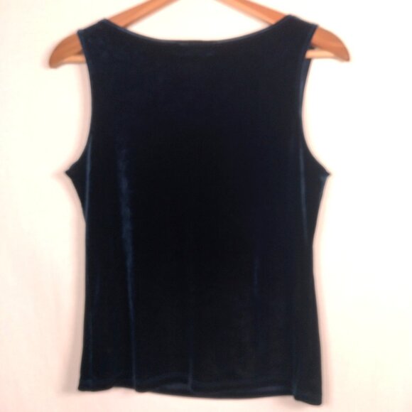 Maria Gabrielle Shirt Medium Blue Velour Tank Top Draped Beaded Roses Vtg Y2K - Picture 2 of 7